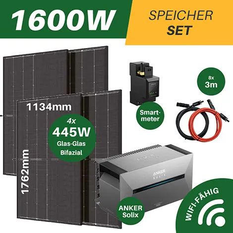 1.600-W-SETS MIT SPEICHER: Glas/Glas-Set